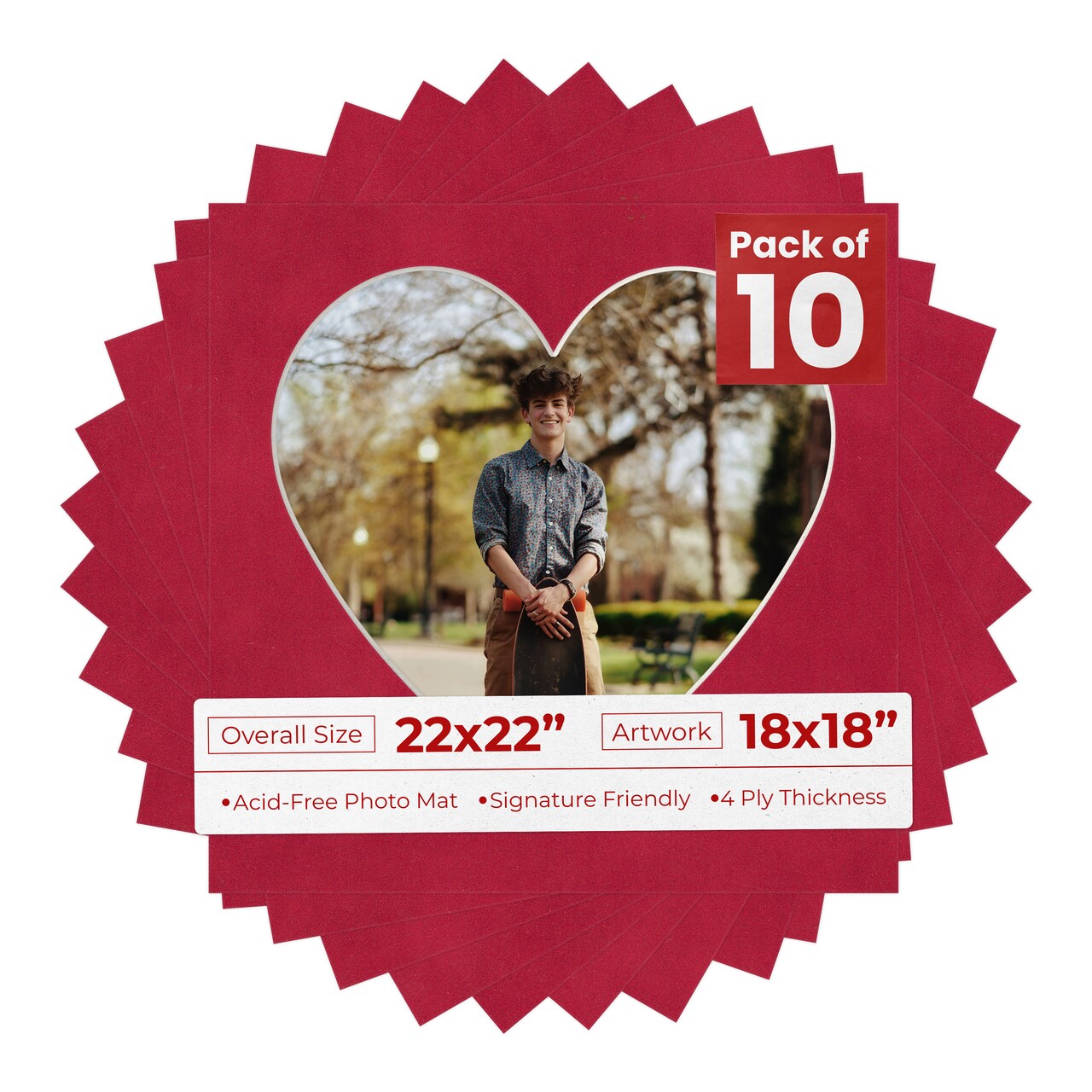 Red Suede Mat Board for 22x22 Frames - Heart Opening for 18x18 Photos